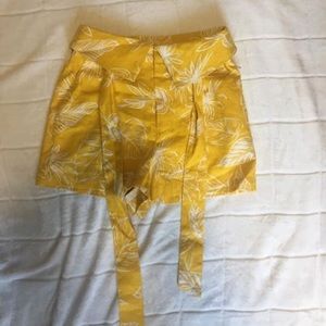 Yellow Leaf Print Shorts